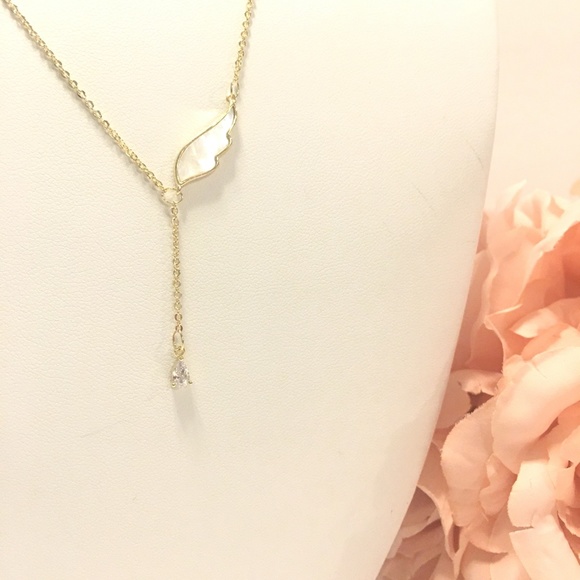 925 Angel Wing Crystal Tassel Necklace - Picture 8 of 13